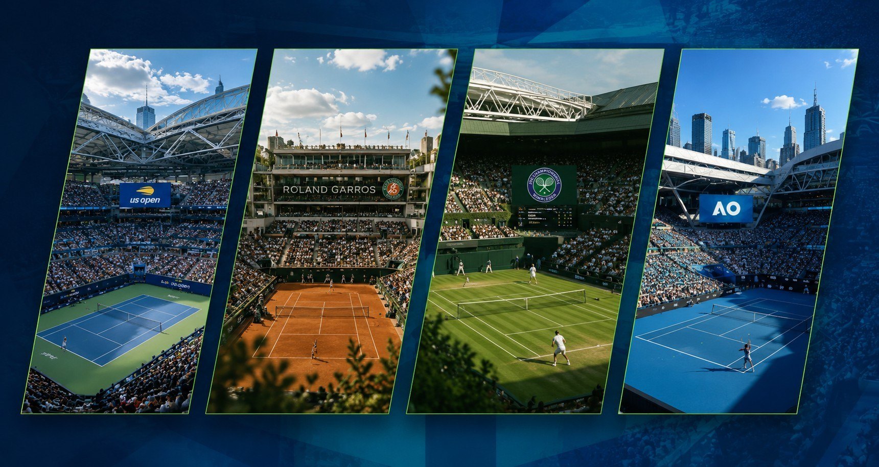 Los cuatro Grand Slams: US Open, Roland Garros, Wimbledon y Australian Open